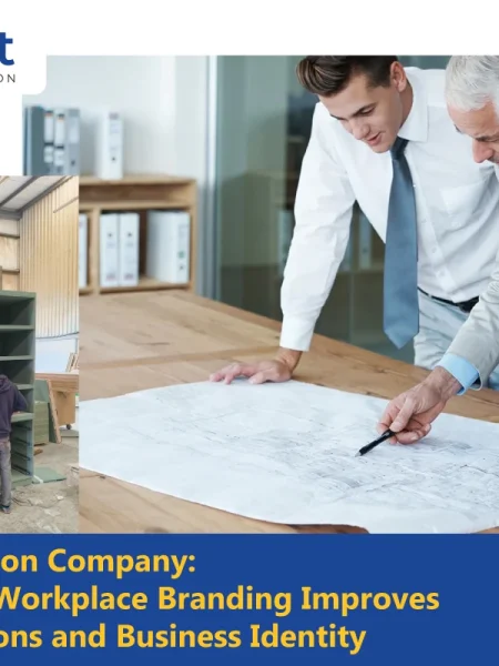 A collaborative image featuring the Blue Bolt Maintenance & Renovation logo, showcasing the expertise of an office renovation company. On the left, a technician works on a custom olive-green shelving unit in a workshop; on the right, two professionals in business attire review architectural blueprints on a wooden table, illustrating the transition from strategic planning to high-quality execution.