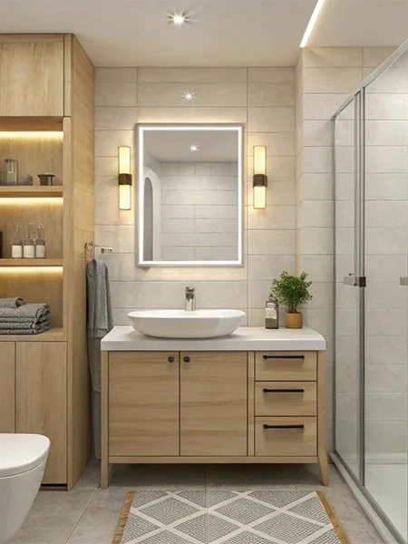 Bathroom renovation in Dubai designing a bright bathroom with smart storage and a floating vanity