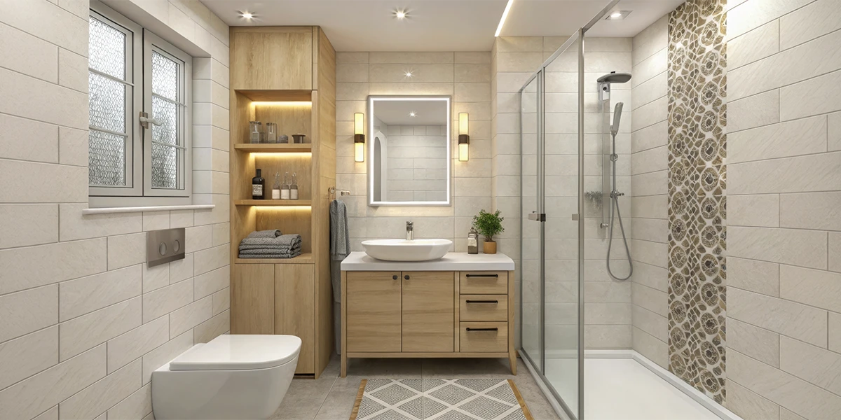 Bathroom renovation in Dubai designing a bright bathroom with smart storage and a floating vanity