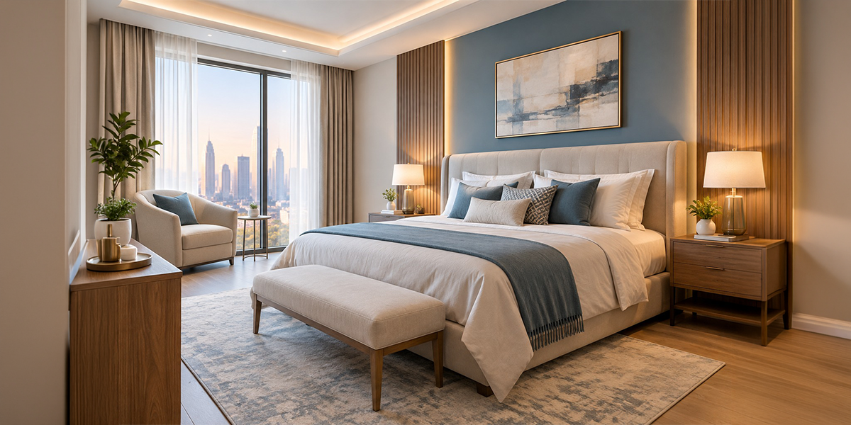 Best renovation company Dubai balanced bedroom design