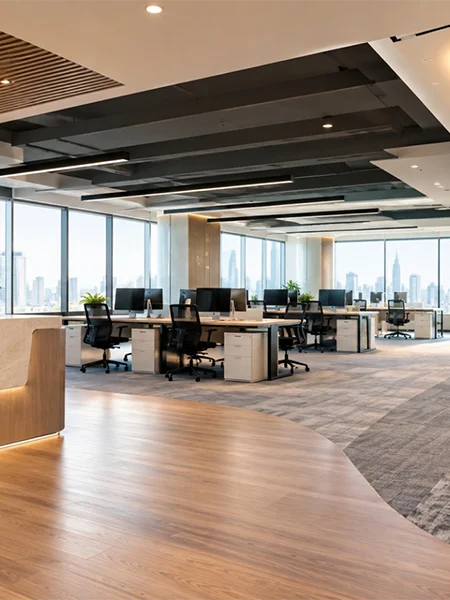 Renovation service Dubai office with material transitions